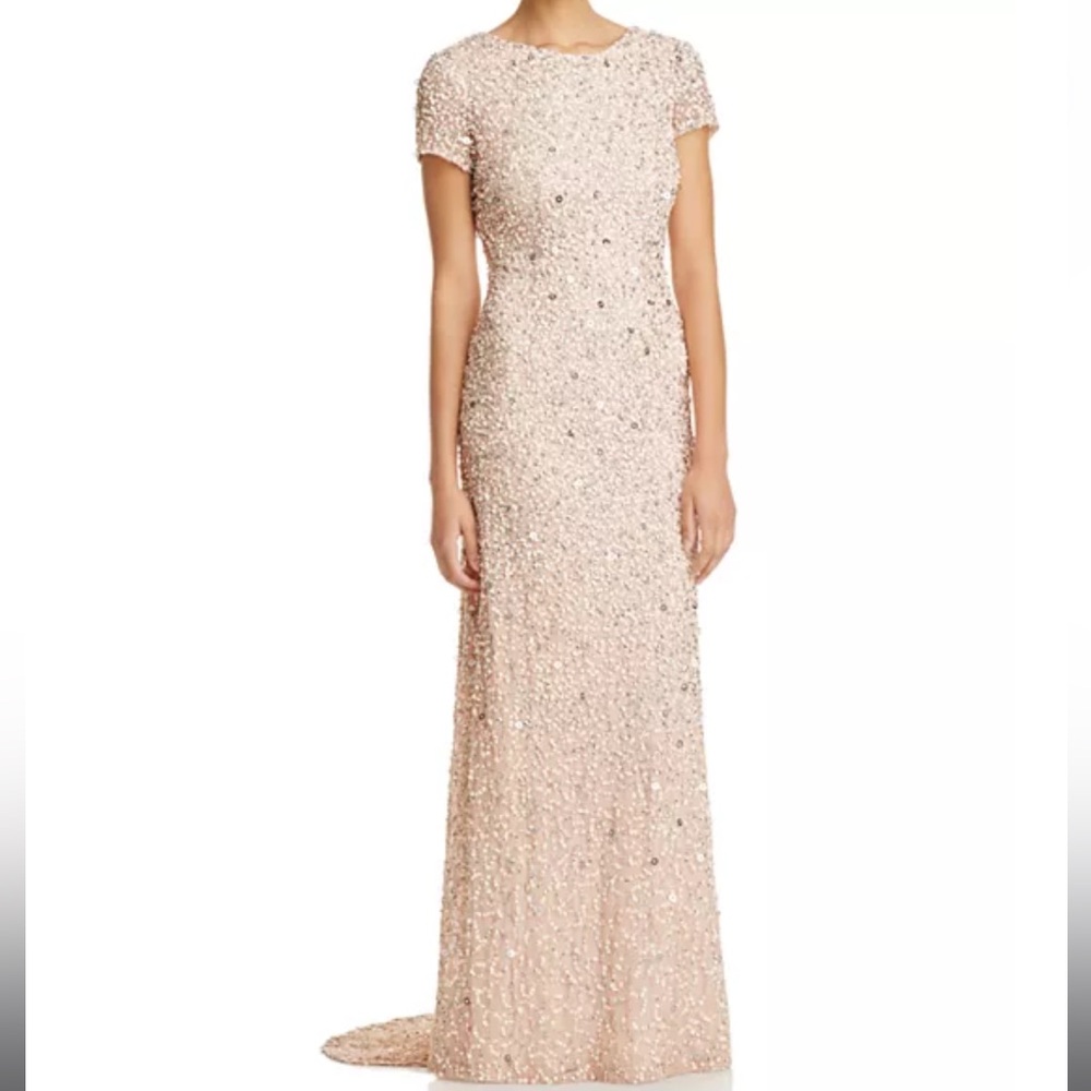 Adrianna Papell Sequined Cap Sleeve Gown